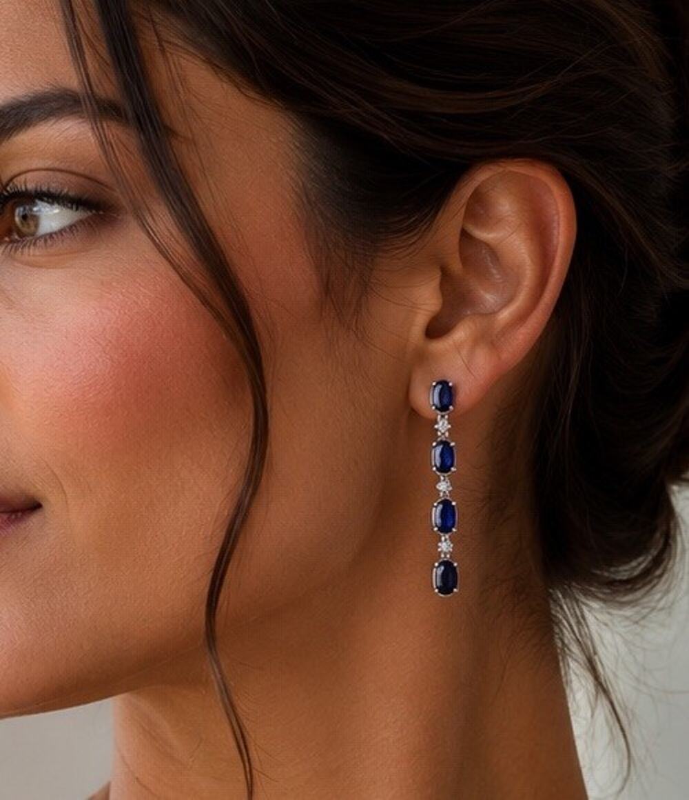SJM Sterling Silver London Blue Topaz Dangle Drop Earrings White Accent Stones